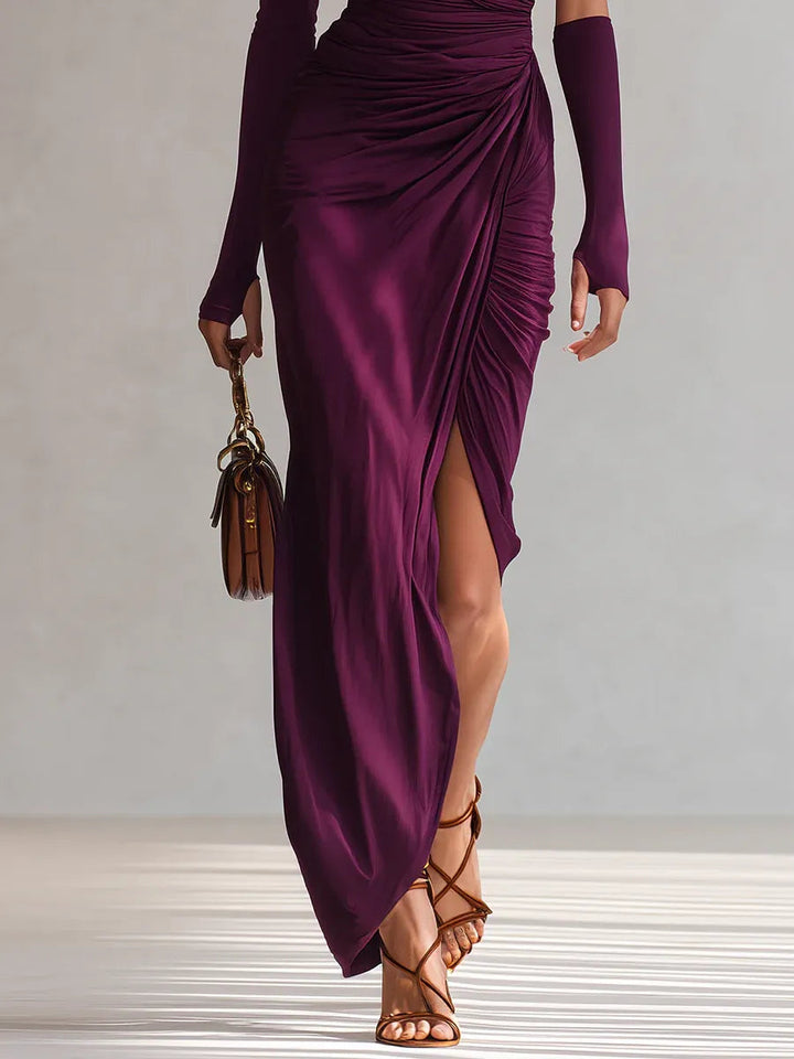 Women's Satin One-Shoulder Maxi Dress