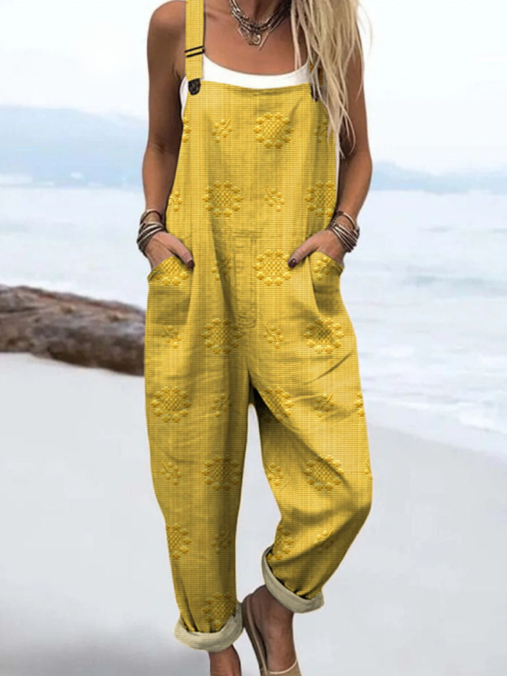 Women's Linen Dungarees Loose Fit Overalls Jumpsuit
