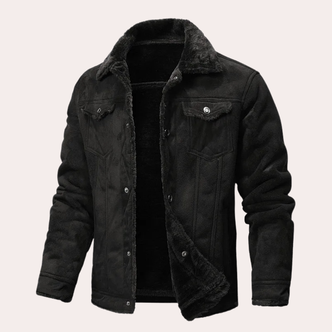 Men's Fleece Leather Jacket Outerwear Bomber Coat
