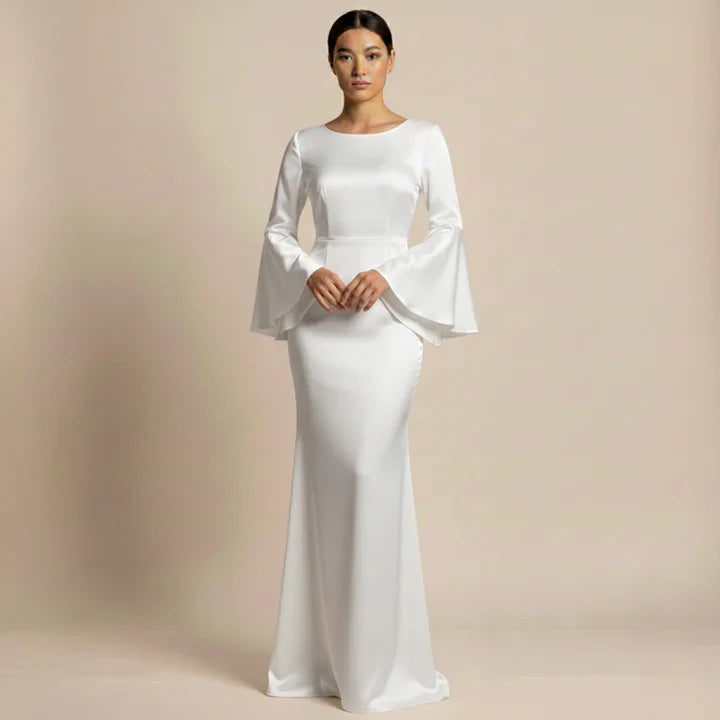 Women's Silk Bell Sleeve Long Evening Dress