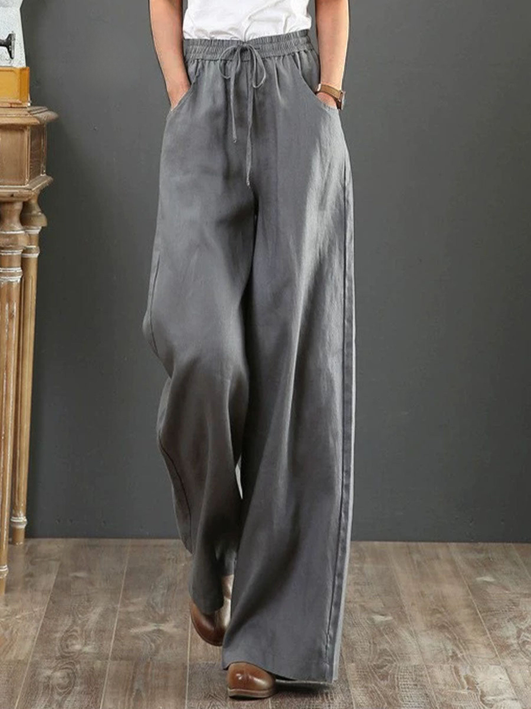 Women's High Waisted Wide Leg Linen Trousers Loose Fit Flowy Palazzo Pants