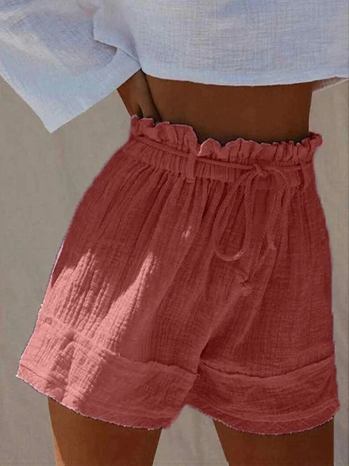 Women's Linen Paperbag Waist Shorts High Rise Casual Beach Bottoms