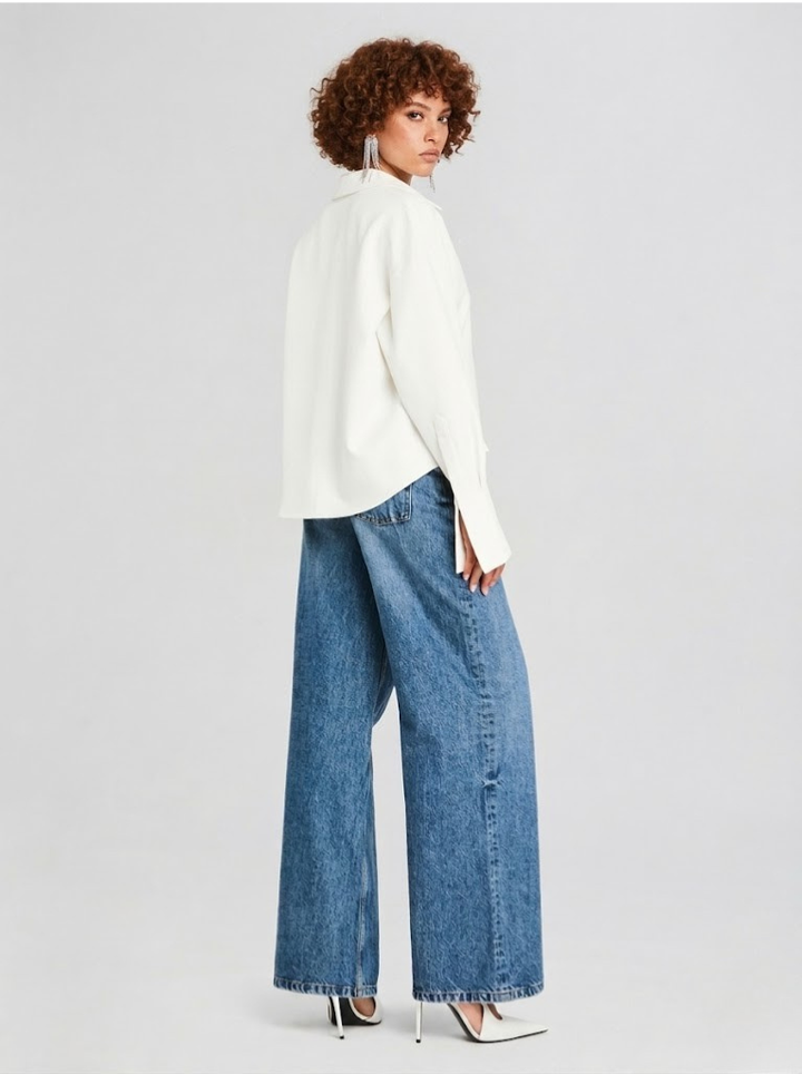 Women's Satin Long Sleeve Tailored Button-Down Blouse