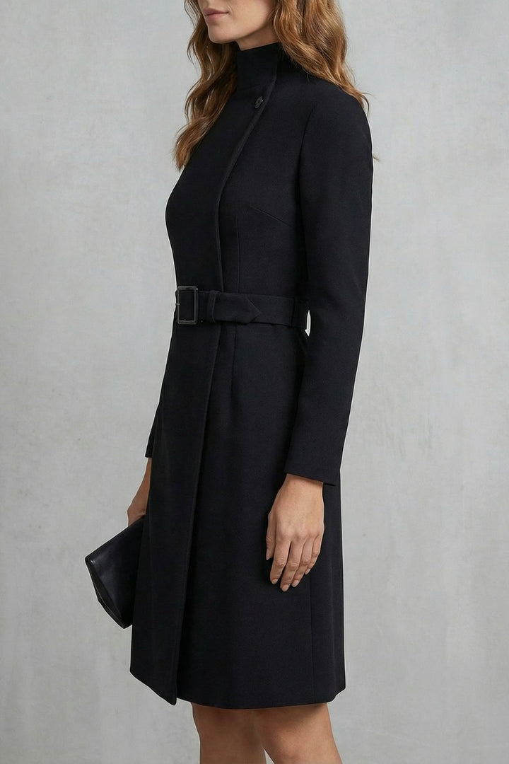 Women’s Belted Asymmetric A-Line Knit Midi Dress