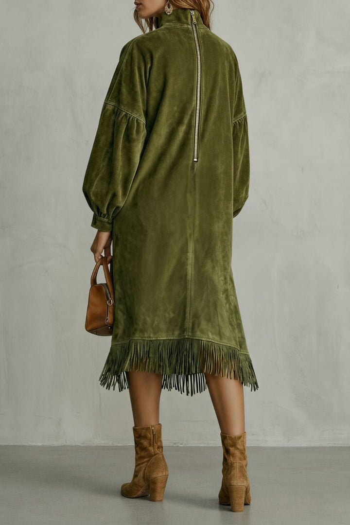 Women’s Faux-Suede Fringe Turtleneck Midi Dress
