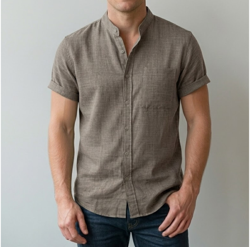 Men's Linen Stand Collar Short Sleeve Casual Shirt