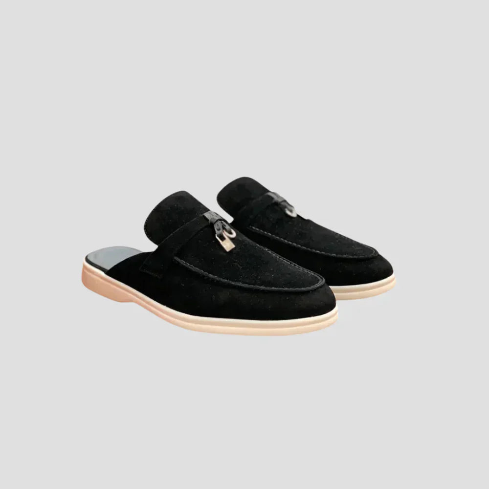 Men's Suede Leather Mules Closed Toe Buckle Slip On Loafers