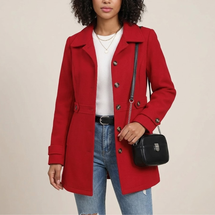 Women's Wool  Pea Coat Mid Length Slim Fit Trench Jacket