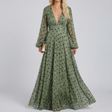 Women's Polka Dot Long Sleeve Maxi Dress