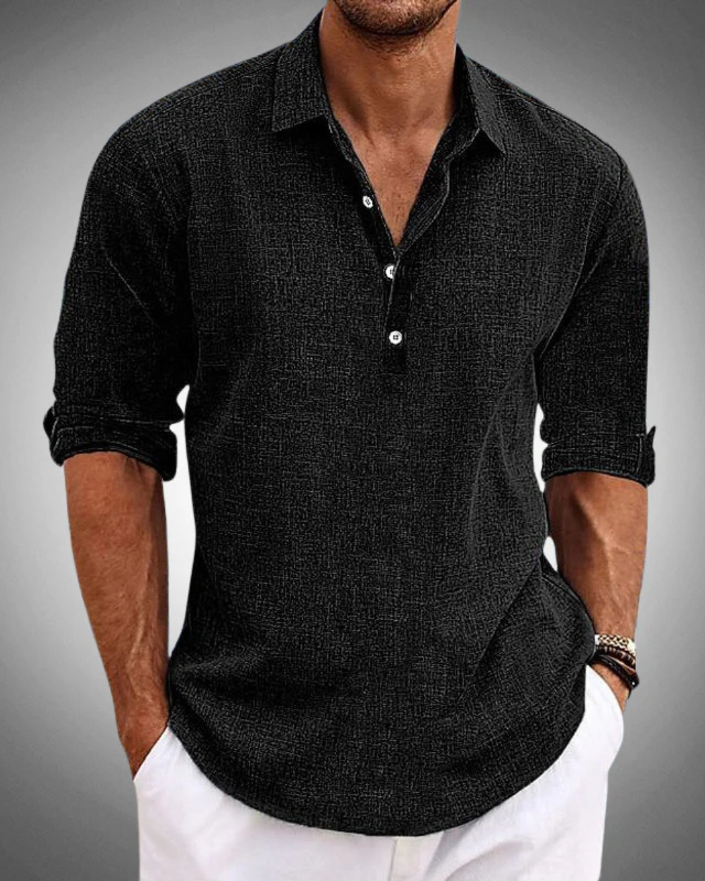 Men's Linen Henley Long Sleeve Casual Beach Shirt