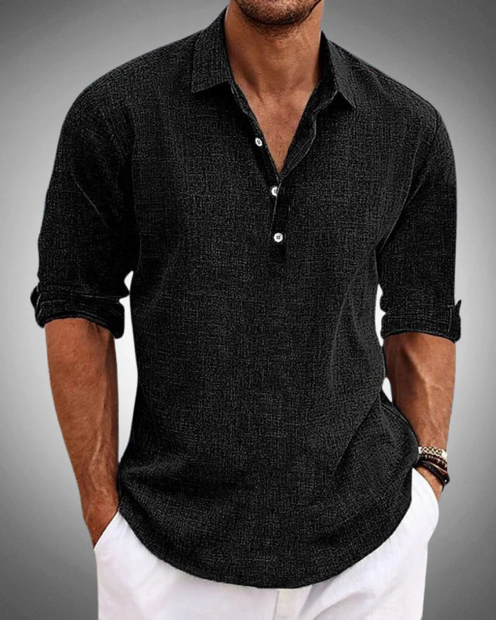 Men's Linen Henley Long Sleeve Casual Beach Shirt