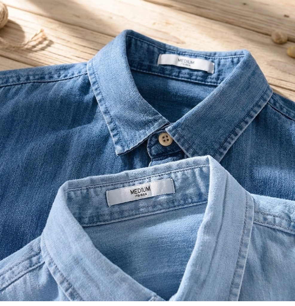 Men's Denim Short Sleeve Button Down Linen Shirt