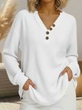 Women's Knit Henley Jumper Long Sleeve V Neck Top