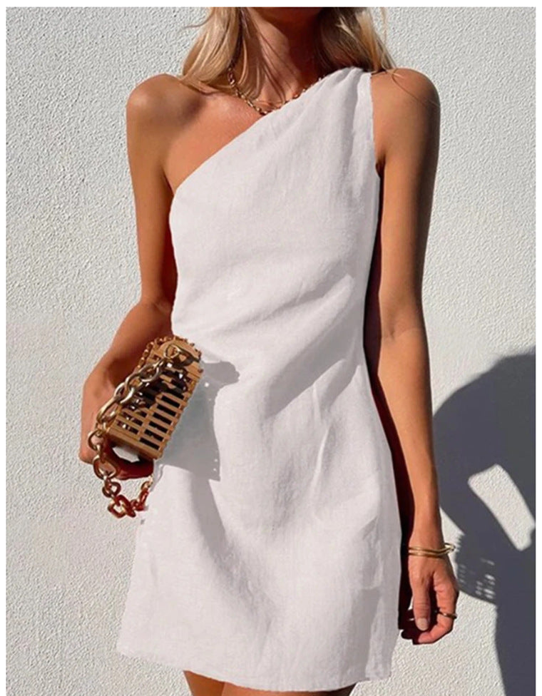 Women’s Linen-Blend One-Shoulder Mini Dress