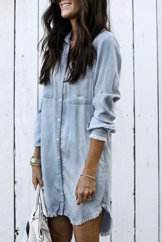 Women's Denim Shirt Dress Casual Long Sleeve Tunic