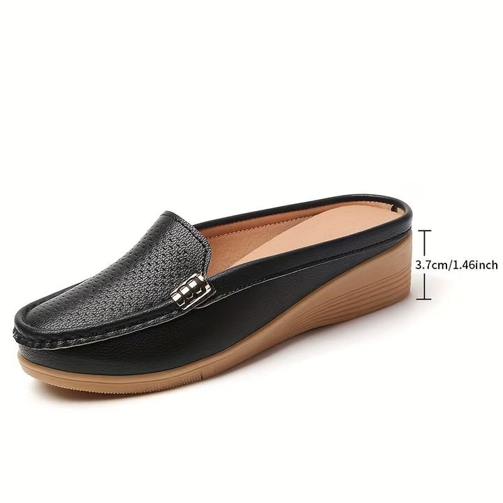 Women's Leather Mules Wedge Loafers Slip On Shoes