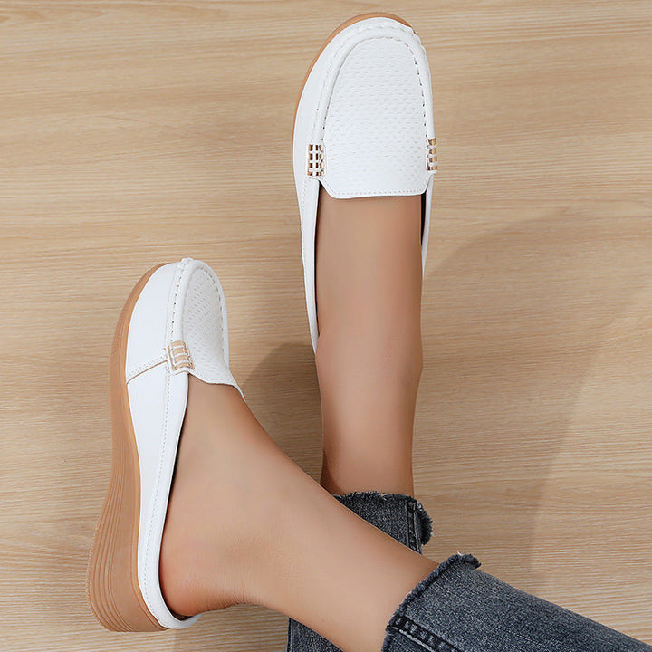 Women's Leather Mules Wedge Loafers Slip On Shoes