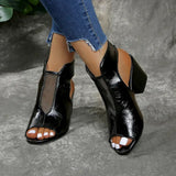 Women's Leather Open Toe Block Heel Mules