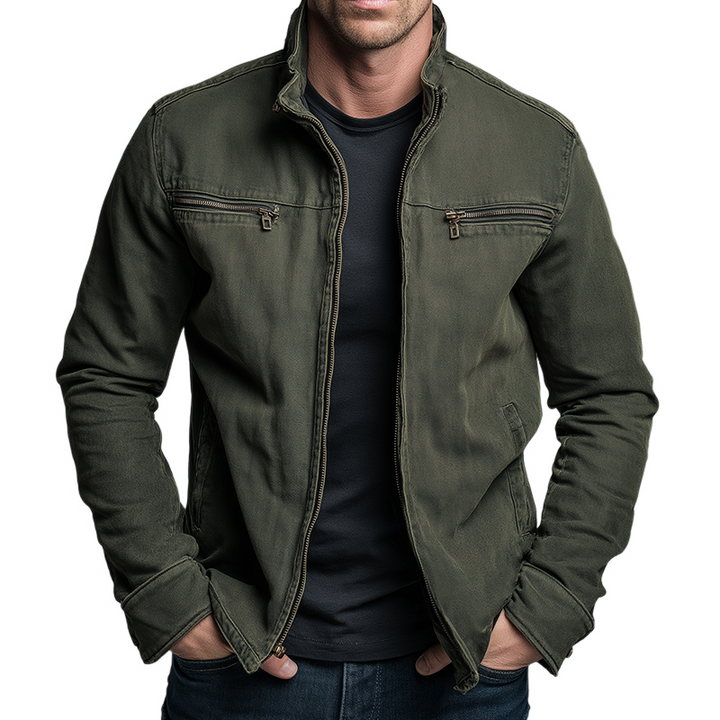 Canvas Jacket Men Zip Lightweight Outerwear Coat