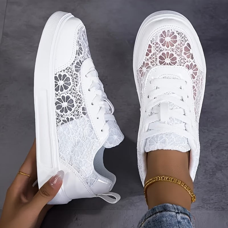 Women's Leather Floral Lace-Up Sneakers