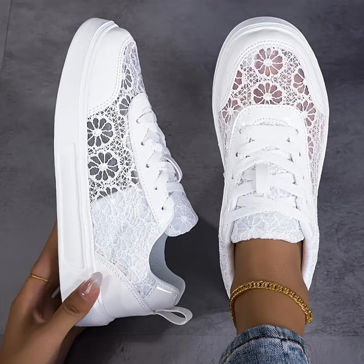 Women's Leather Floral Lace-Up Sneakers