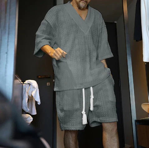 Men's Knit Shorts Set Two Piece Loungewear Outfit
