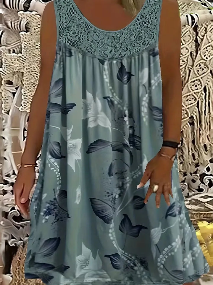 Women's Linen Sleeveless Casual Floral Print Beach Dress
