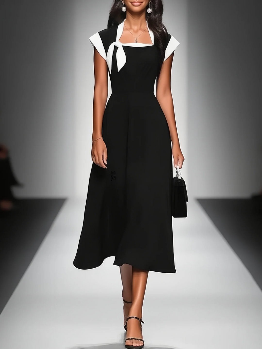 Robe midi en maille, coupe trapèze et encolure carrée pour femme