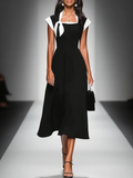 Robe midi en maille, coupe trapèze et encolure carrée pour femme