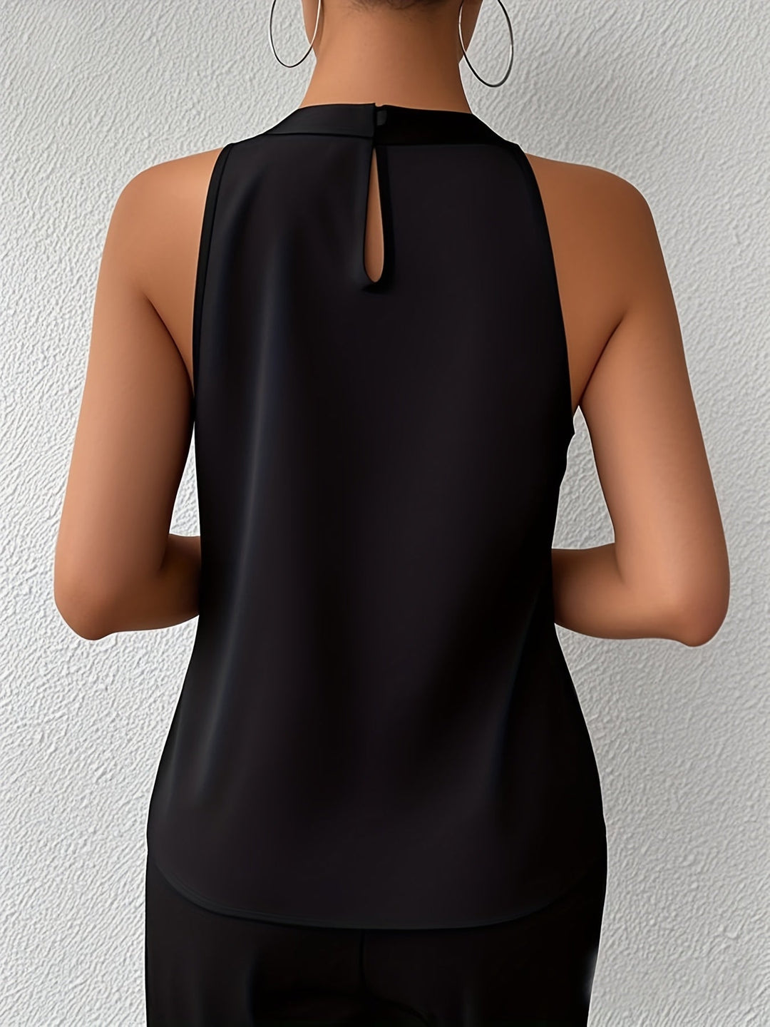 Women's Satin Halter Neck Pleated Sleeveless Blouse Top