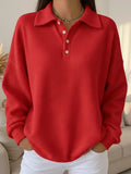 Women Long Sleeve Waffle Knit Polo Shirt