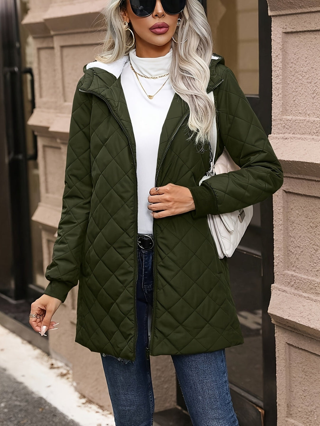 Women's Quilted Fleece Lined Hooded Jacket