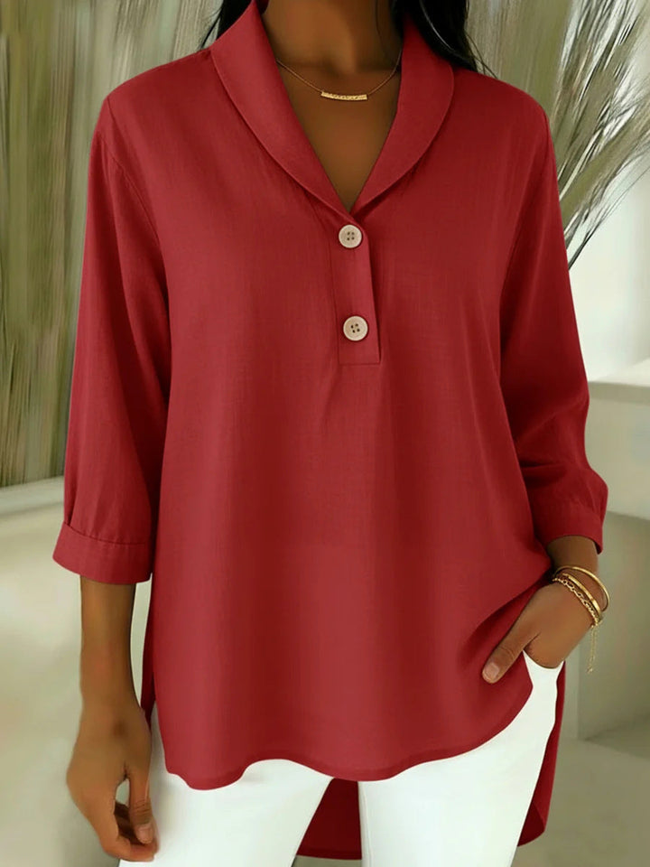Women's Linen V-Neck 3/4-Sleeve Blouse