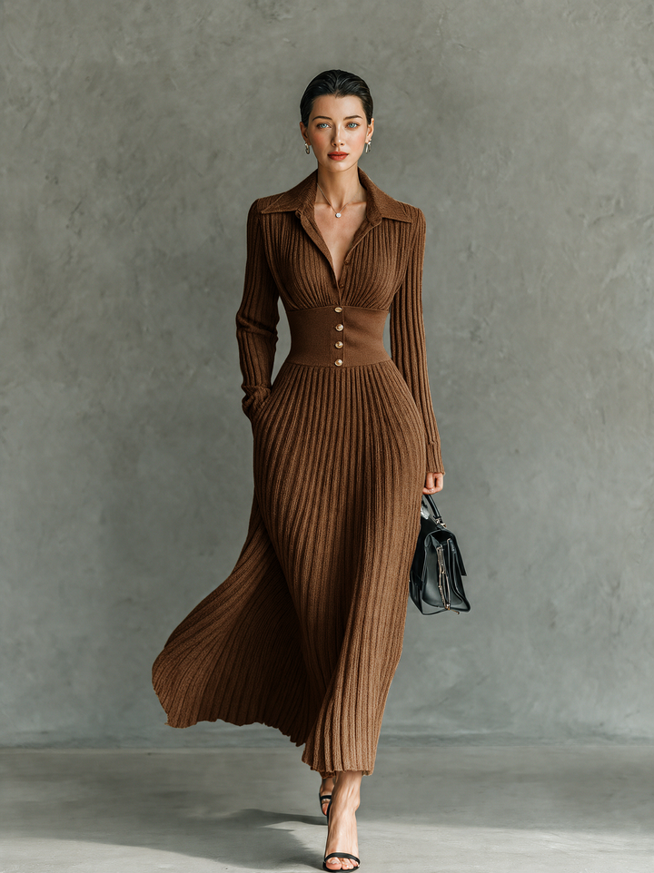 Women's Silk Elegant Office Midi A-Line Shirt Dress