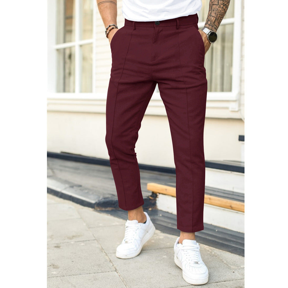 Men's Merino Wool Blend Slim Fit Tapered Dress Trousers
