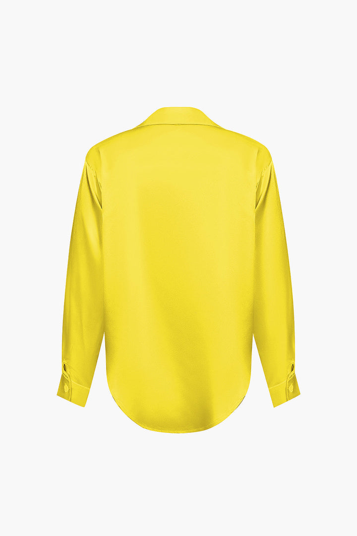 Women's Satin Long-Sleeve Blouse Elegant Silk-Feel Button-Down Shirt