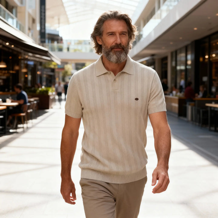 Men's Wool Polo Shirt Knit Summer Short Sleeve Top