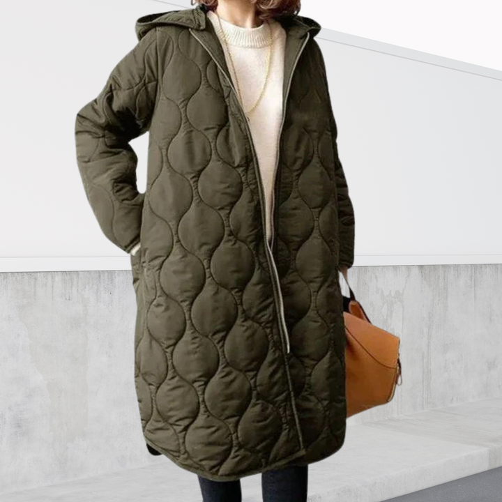 Women's Long Quilted Hooded Fleece Coat