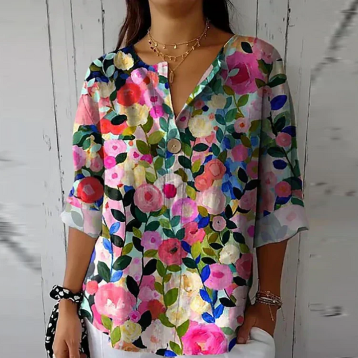 Women's Floral V-Neck Blouse V-Neck Printed Shirt