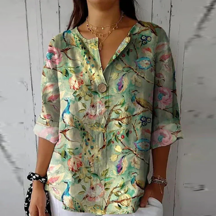 Women's Floral V-Neck Blouse V-Neck Printed Shirt