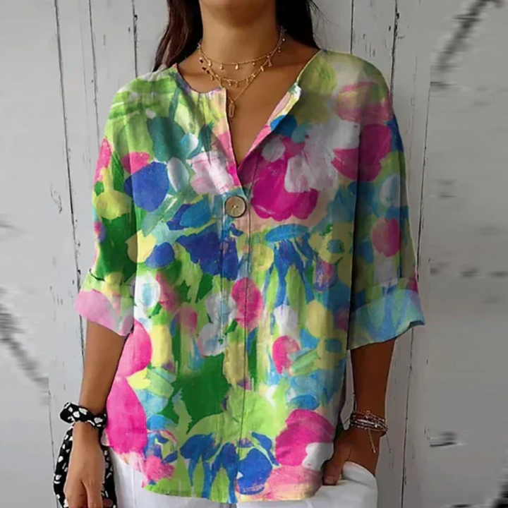Women's Floral V-Neck Blouse V-Neck Printed Shirt