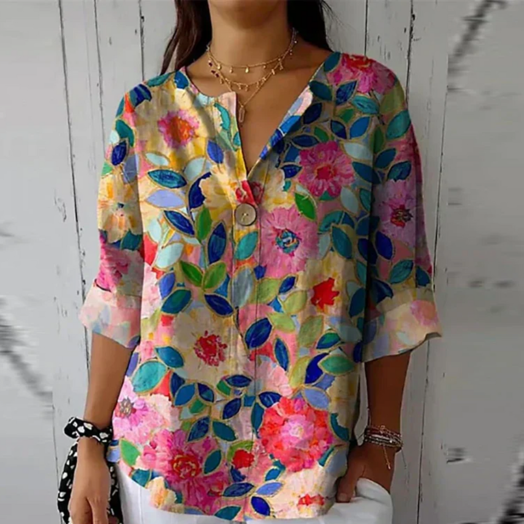 Women's Floral V-Neck Blouse V-Neck Printed Shirt