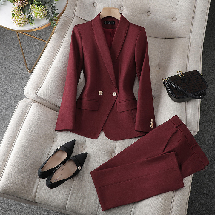 Women's Blazer Pant Suit Set Woolmix Formal Business Two Piece Set