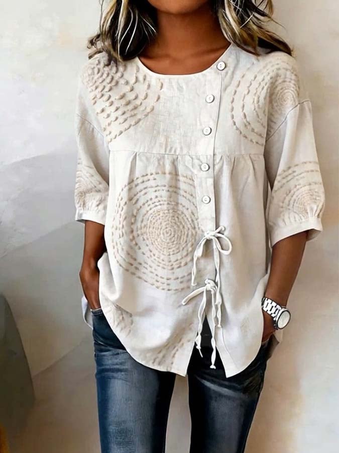 Women’s Linen Embroidered Blouse Top