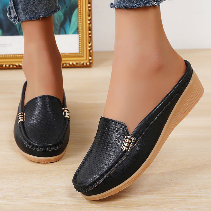 Women's Leather Mules Wedge Loafers Slip On Shoes
