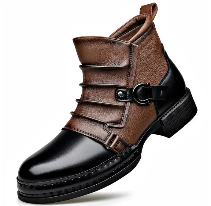Women's Leather Ankle Boots with Buckle Detail