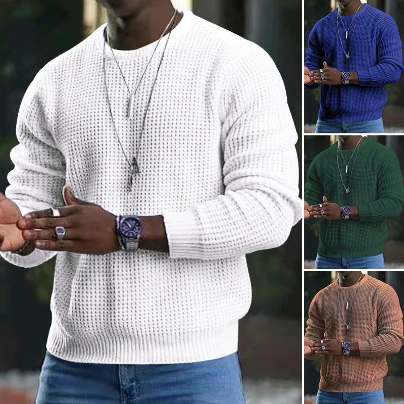 Men's Knit Crewneck Sweater Wool Long Sleeve Pullover
