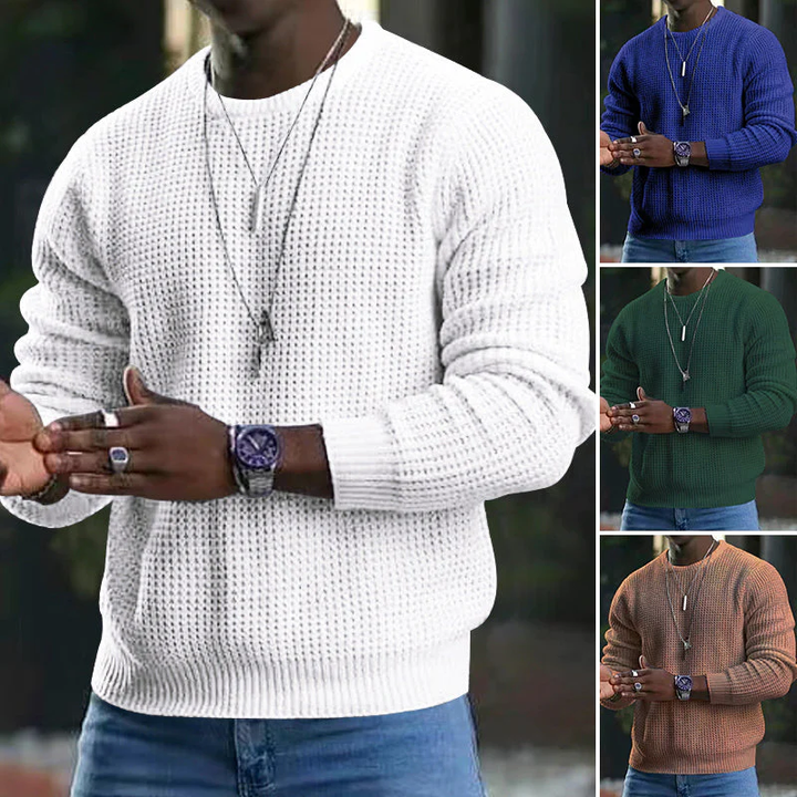 Men's Knit Crewneck Sweater Wool Long Sleeve Pullover