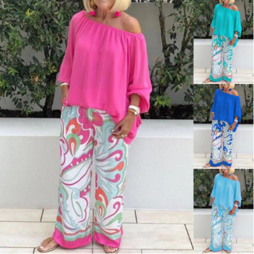 Women's Co-ord Set Linen Off Shoulder Top and Wide Leg Pants