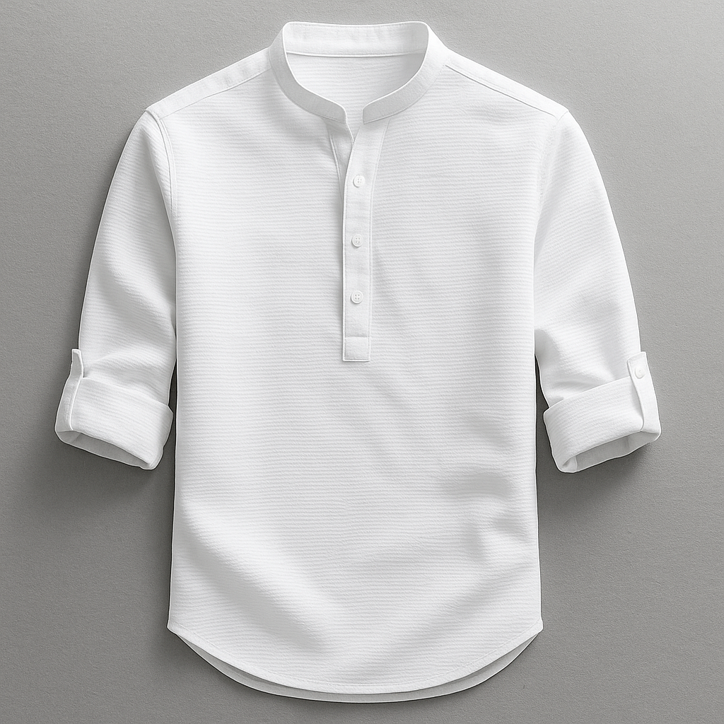 Men's Linen Long Sleeve Band Collar Henley Shirt